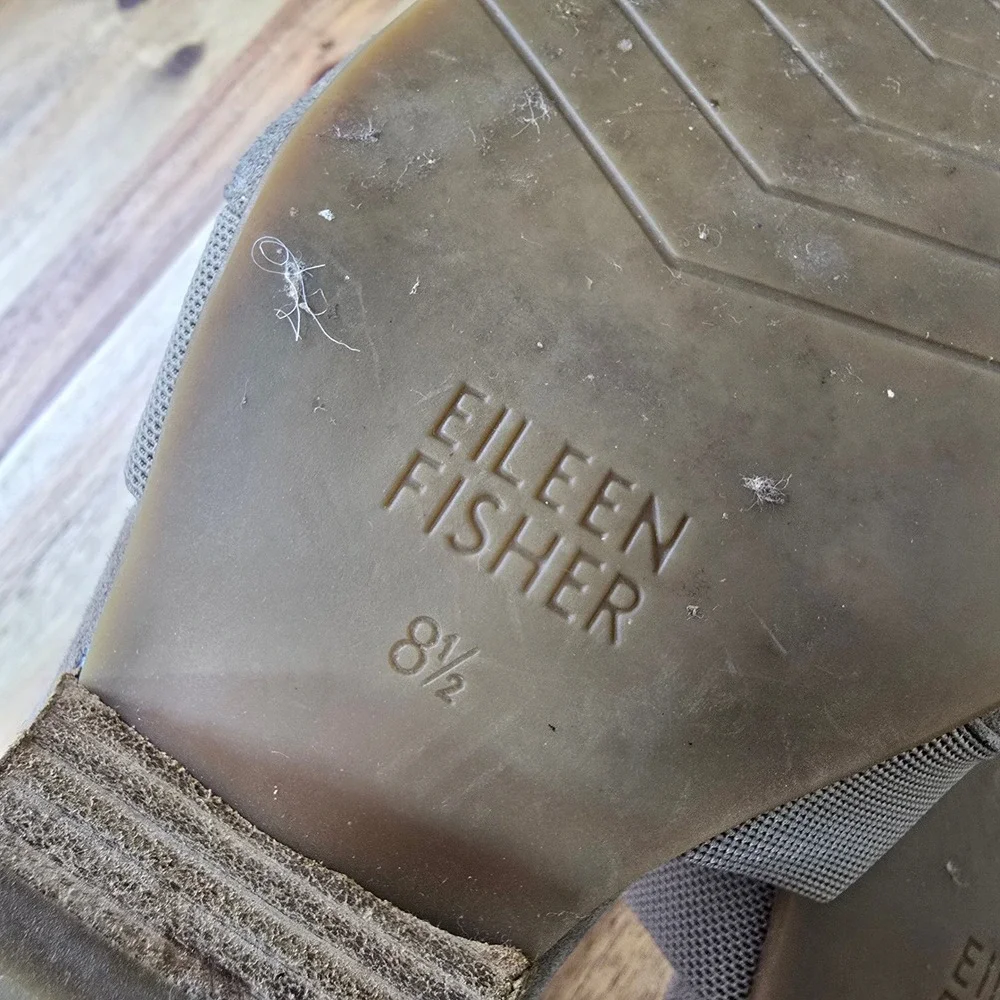 Eileen Fisher Wedge Pumps Womens 8.5 Taupe Suede dOrsay Elastic Strap Minimalist
